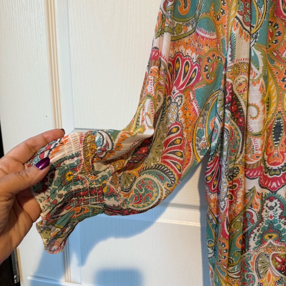Spense Women Colorful Paisley Flowy Tunic Blouse Size 2X. Crochet neckline. - Picture 6 of 11